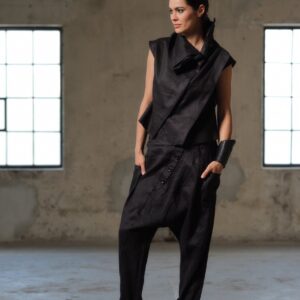 Black linen asymmetrical blouse